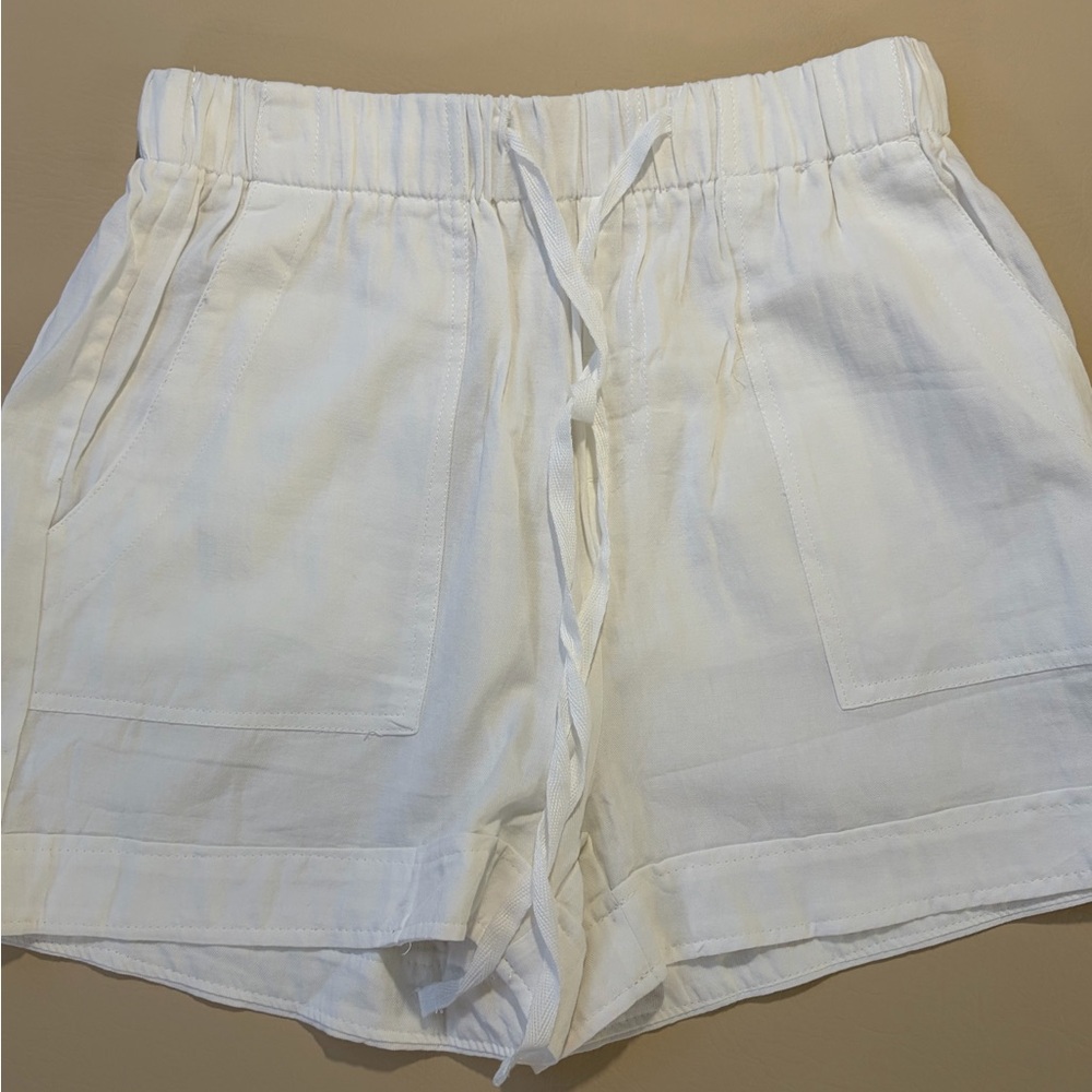 Women's 100% Cotton White High Waist Linen Shorts